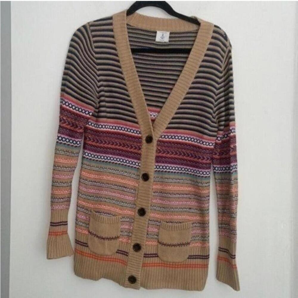Land’s End kids multicolored Striped button down long sleeve sweater cardigan